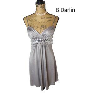 Women's Silver Mini Dress With Jewel Embellished Homecoming Prom Dress S